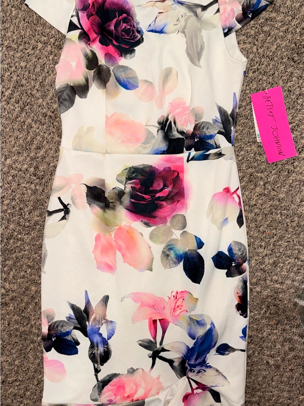 Betsey Johnson White Sheath Dress with Pink and Blue Floral Print
